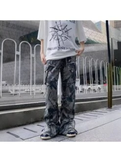 Colorblock Geometric Pattern Mid-rise Jeans -FlexTrend Store P 20240604122031346 353