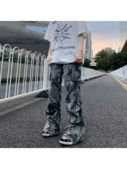 Colorblock Geometric Pattern Mid-rise Jeans -FlexTrend Store P 20240604122032365 594