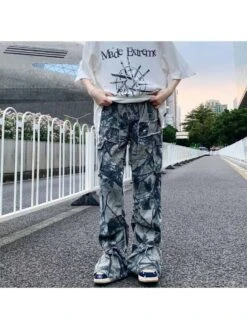 Colorblock Geometric Pattern Mid-rise Jeans -FlexTrend Store P 20240604122033073 745