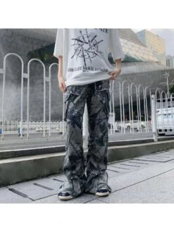 Colorblock Geometric Pattern Mid-rise Jeans -FlexTrend Store P 20240604122033823 129