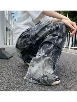 Colorblock Geometric Pattern Mid-rise Jeans -FlexTrend Store P 20240604122034560 474