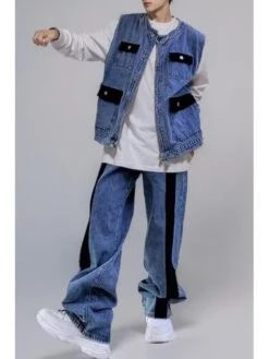 Colorblock Crewneck Loose Long Sets