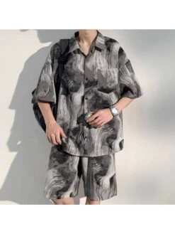 Marbling Print Leisure Short Sets