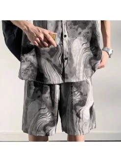 Marbling Print Leisure Short Sets -FlexTrend Store P 20240606144405402 126