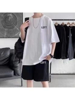 Letter Crewneck Raglan Short Sets