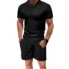 Plain Color Short Sleeve Fitted Short Sets -FlexTrend Store P 20240607162821493 929