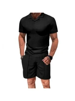 Plain Color Short Sleeve Fitted Short Sets