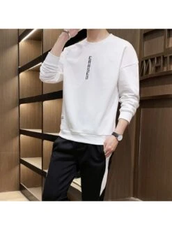 Colorblock Letter Pattern Crewneck Long Sets -FlexTrend Store P 20240607163614587 275