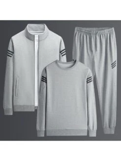 Colorblock Cotton Loose Three-Piece Long Sets