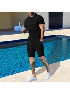 Drawstring Crewneck Fitted Short Sets