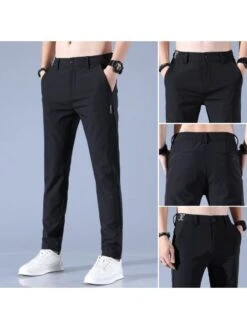 Badge Solid Color Slit Pocket Long Pant -FlexTrend Store P 20240612134818887 980