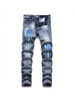 Letter Pattern Cotton Fitted Jeans