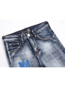 Letter Pattern Cotton Fitted Jeans -FlexTrend Store P 20240613134028214 356