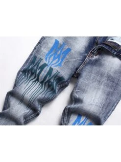 Letter Pattern Cotton Fitted Jeans -FlexTrend Store P 20240613134029686 912