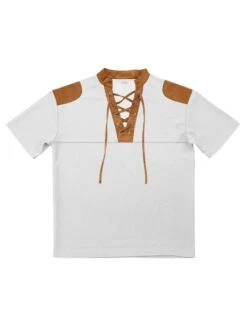 Colorblock Tie-wrap V Neck Men's Short Sets -FlexTrend Store P 20240614093603548 901