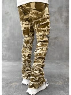 Camouflage Raged Hem Denim Men's Long Pant -FlexTrend Store P 20240617084017882 896