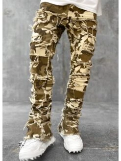 Camouflage Raged Hem Denim Men's Long Pant -FlexTrend Store P 20240617084019036 654