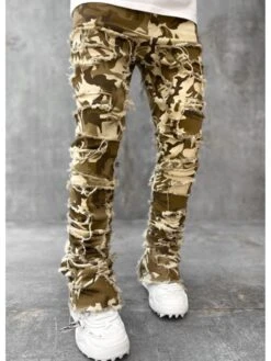 Camouflage Raged Hem Denim Men's Long Pant -FlexTrend Store P 20240617084019660 725