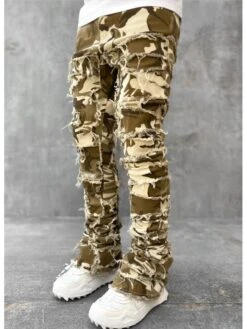 Camouflage Raged Hem Denim Men's Long Pant -FlexTrend Store P 20240617084020206 215