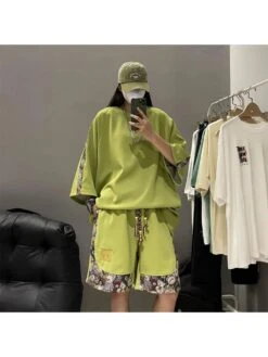 Cartoon Pattern Cotton Retro Couple Short Sets