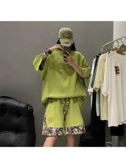 Cartoon Pattern Cotton Retro Couple Short Sets -FlexTrend Store P 20240618104425095 539