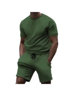 Crewneck Short Sleeve Fitted Gym Short Sets