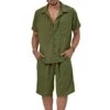 Solid Color Regular Sleeve Baggy Shirt & Shorts Set -FlexTrend Store P 20240621112001633 333