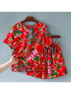 Floral Bateau Neckline Loose Short Sets -FlexTrend Store P 20240621165233747 229