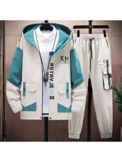 Colorblock Hooded Loose Long Sets