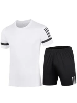 Striped Crewneck Quick-Dry Thin Sporty Short Sets
